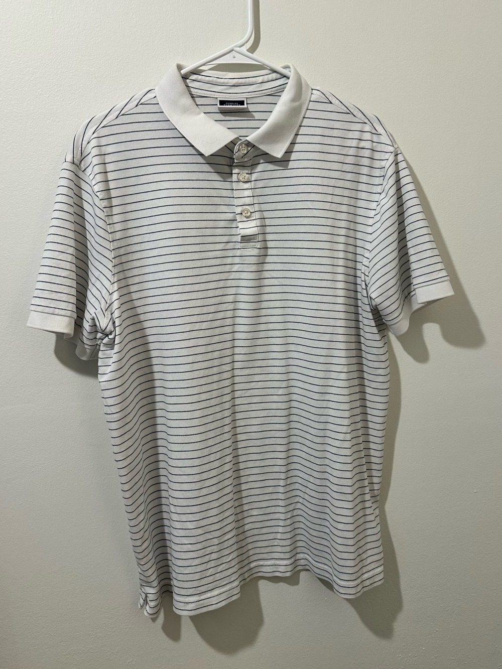 Charles Tyrwhitt White Polo with Thin Navy Stripes